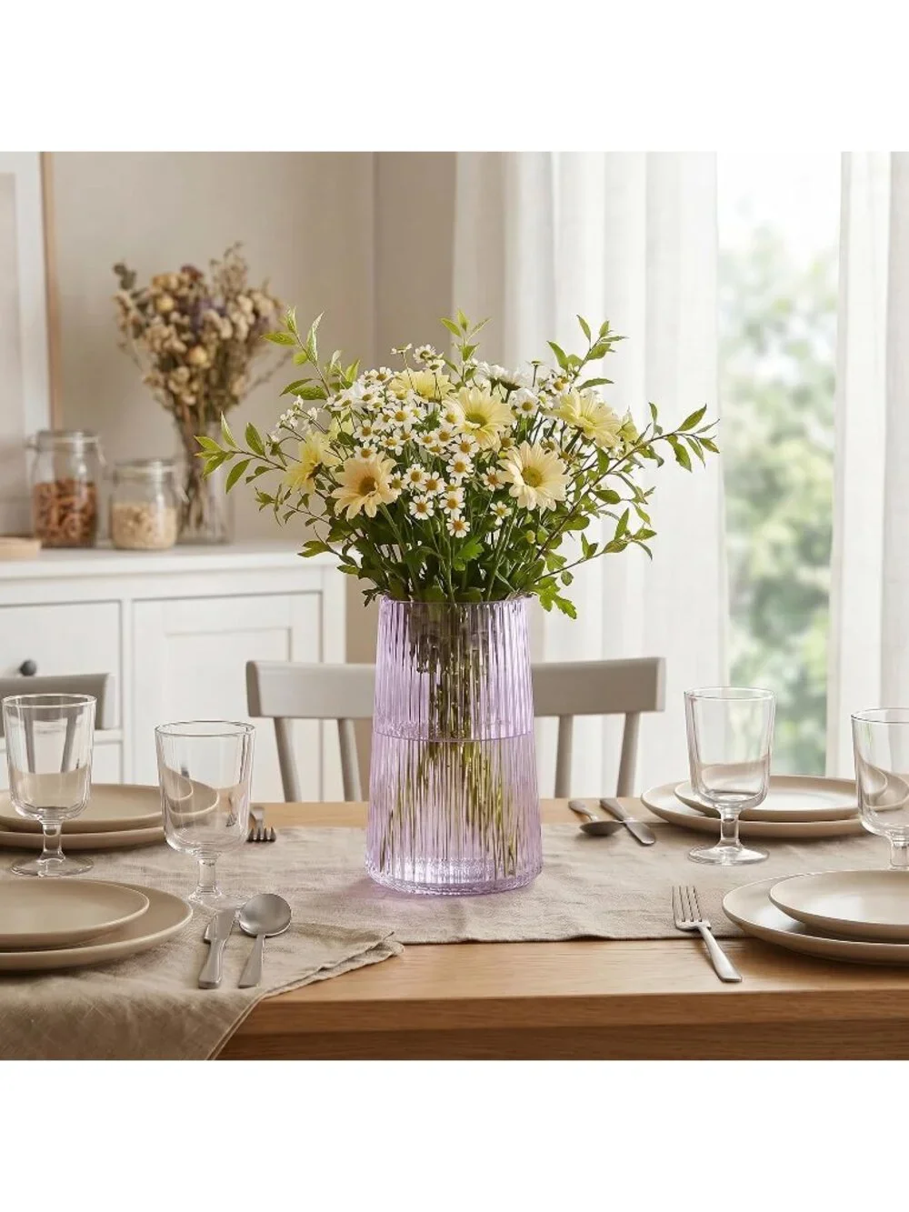 8 Inches Modern Purple Glass Vase Flower Bouquet Living Room Bedroom Home Deco